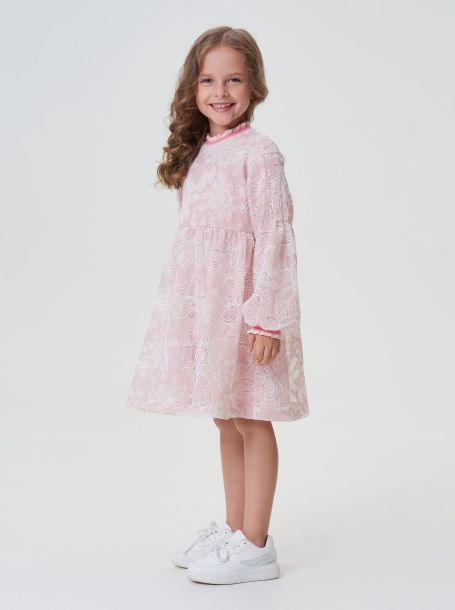 Фото2: картинка 49.114 Платье нарядное с обьемной вышивкой, белый с пудровым Choupette - одевайте детей красиво!