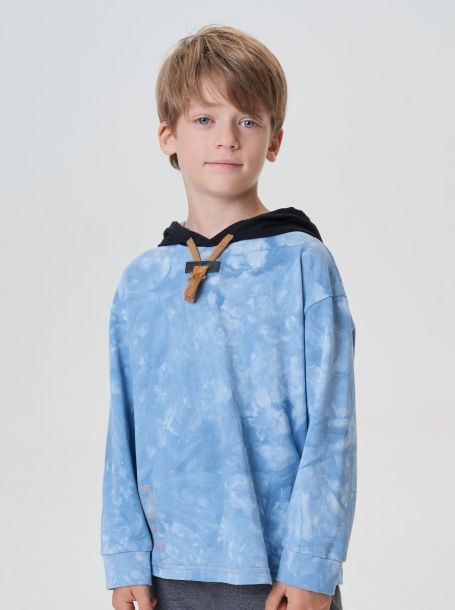 Фото1: картинка 15.115 Джемпер-ХУДИ трикотажный, серо/голубой Тай-Дай Choupette - одевайте детей красиво!