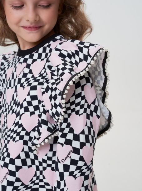 Фото8: картинка 50.116 Платье трикотажное с декором, фирменный принт Choupette - одевайте детей красиво!