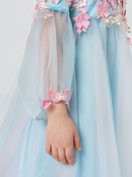 Фото3: картинка 1531.43 Платье нарядное Церемония, с цветочной композицией,  розовый/голубой Choupette - одевайте детей красиво!
