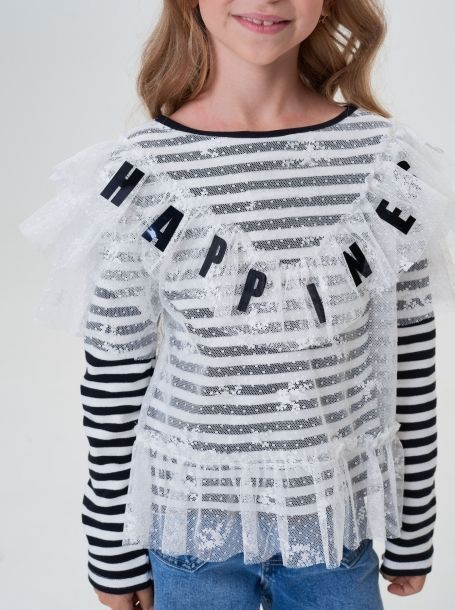 Фото5: картинка 25.116 Блуза комбинированная, теплый белый Choupette - одевайте детей красиво!