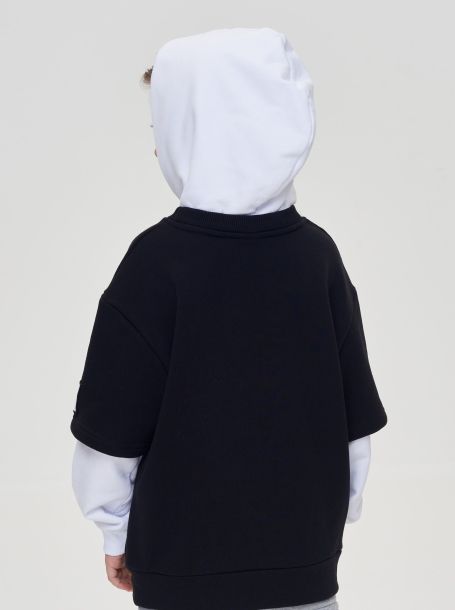 Фото6: картинка 21.109 Джемпер-Худи комбинированный с принтом, экрю/черный Choupette - одевайте детей красиво!