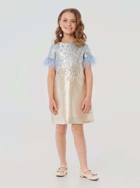 Фото1: картинка 1535.43 Платье нарядное Церемония, трапеция из парчи, голубой с золотом Choupette - одевайте детей красиво!