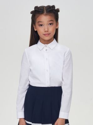 Фото1: картинка 593.31 Блузка классическая комбинированная с трикотажем, длинный рукав, белый Choupette - одевайте детей красиво!