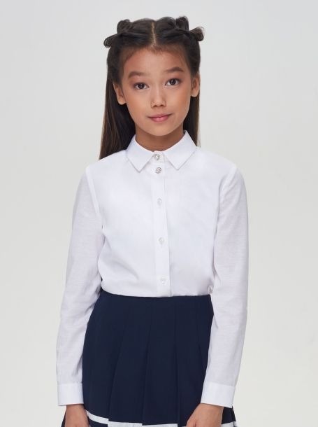 Фото1: картинка 593.31 Блузка классическая комбинированная с трикотажем, длинный рукав, белый Choupette - одевайте детей красиво!