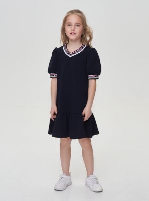 Фото1: картинка 547.31 Платье из футера с подвязами, синий Choupette - одевайте детей красиво!
