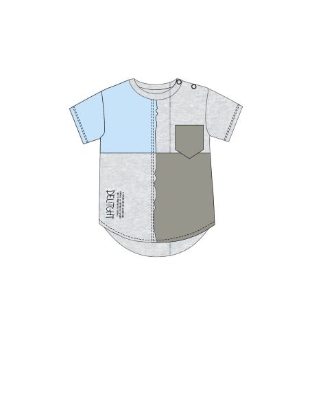Фото1: картинка 29.113 Джемпер-футболка комбинированный с принтом, серый/голубой Choupette - одевайте детей красиво!