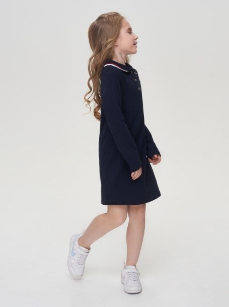 Фото4: картинка 558.31 Платье с вортником типа поло, длинный рукав, синий Choupette - одевайте детей красиво!