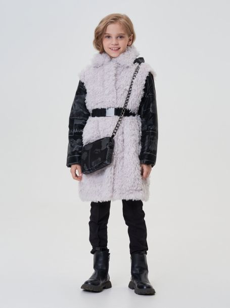 Фото1: картинка 741.20 Пальто из искусственного меха с сумочкой,  экрю/ черный Choupette - одевайте детей красиво!