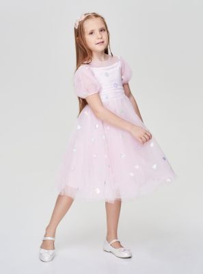 Фото1: картинка 1312.43 Платье нарядное с пышной юбкой из сетки с сердечками, нежно-розовый Choupette - одевайте детей красиво!