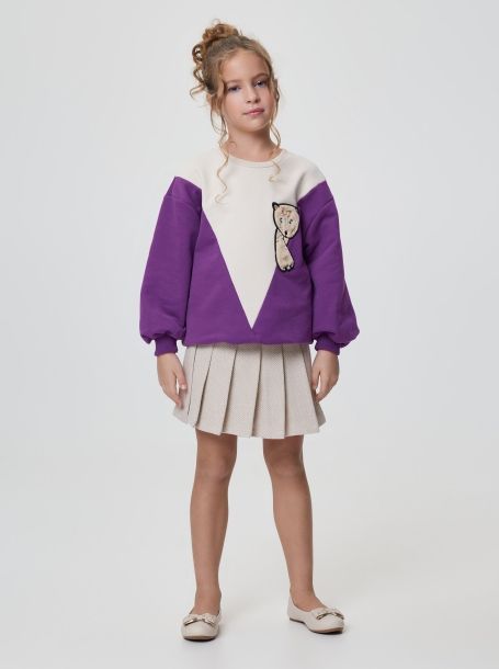Фото5: картинка 41.2.116 Толстовка, оверсайз с декором, бежевый/фиолетовый Choupette - одевайте детей красиво!