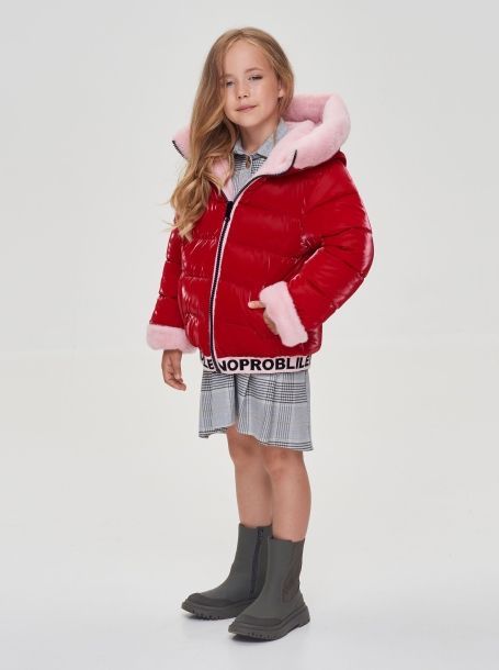Фото3: картинка 699.20 Куртка двухсторонняя с крупной вышивкой, синтепух, пыльная роза\красный Choupette - одевайте детей красиво!