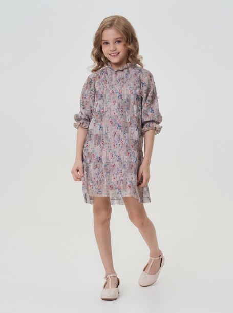 Фото1: картинка 35.114 Платье из плиссированного шифона, бежевый с цветочным принтом Choupette - одевайте детей красиво!