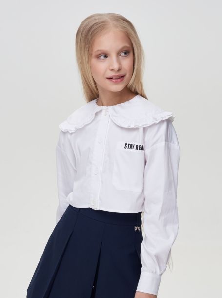 Фото2: картинка 552.31 Блузка из хлопка с большим декоративным воротником, белый Choupette - одевайте детей красиво!