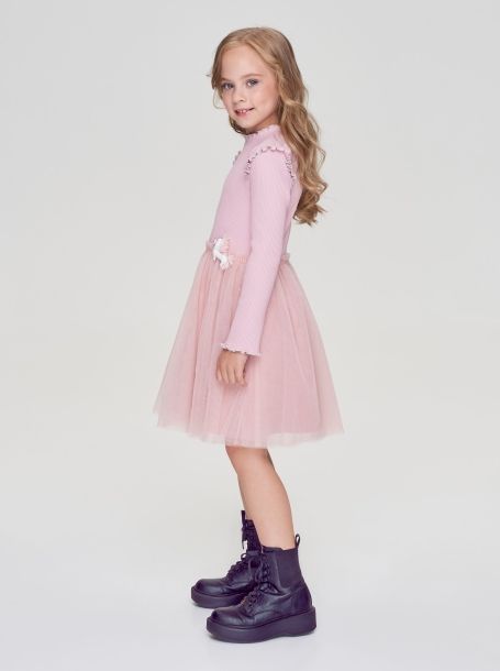 Фото2: картинка 46.106 Платье трикотажное с юбкой из сетки, пудра Choupette - одевайте детей красиво!