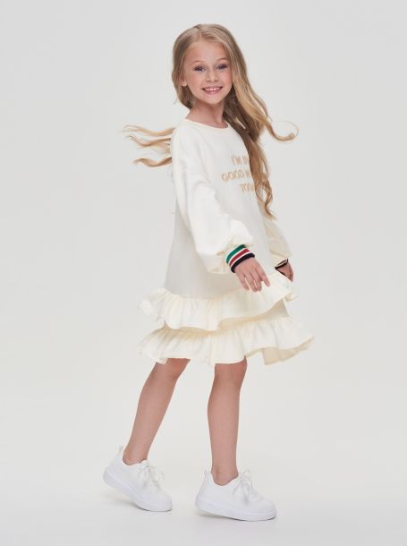 Фото7: картинка 21.108 Платье из футера с браш эффектом, сливочный Choupette - одевайте детей красиво!