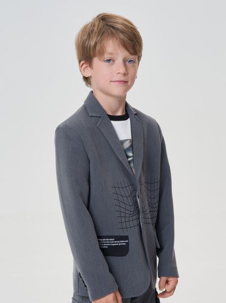 Фото2: картинка 10.117 Пиджак костюмный с декором, меланж светло-серый Choupette - одевайте детей красиво!