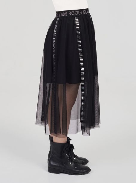 Фото3: Сетчатая черная юбка с тесьмой