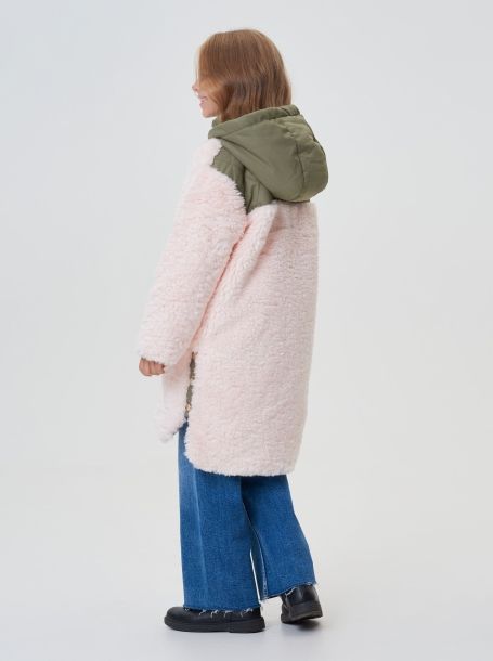 Фото5: картинка 742.20 Пальто из искусственного меха, розовый с отделкой хаки Choupette - одевайте детей красиво!
