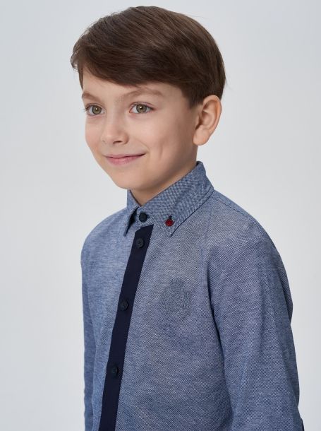 Фото4: Трикотажная синяя рубашка для мальчика