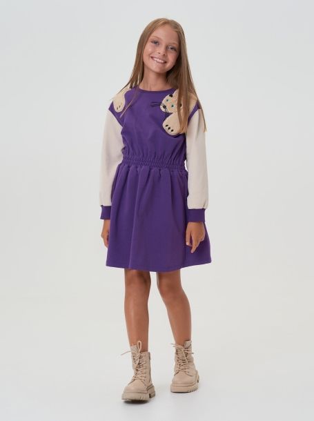 Фото1: картинка 38.116 Платье из футера с декором, бежевый/фиолетовый Choupette - одевайте детей красиво!
