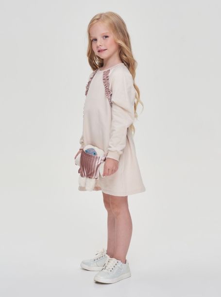 Фото2: картинка 48.106 Платье из футера  с сумкой-декором, сливочный Choupette - одевайте детей красиво!