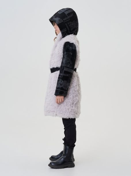 Фото5: картинка 741.20 Пальто из искусственного меха с сумочкой,  экрю/ черный Choupette - одевайте детей красиво!