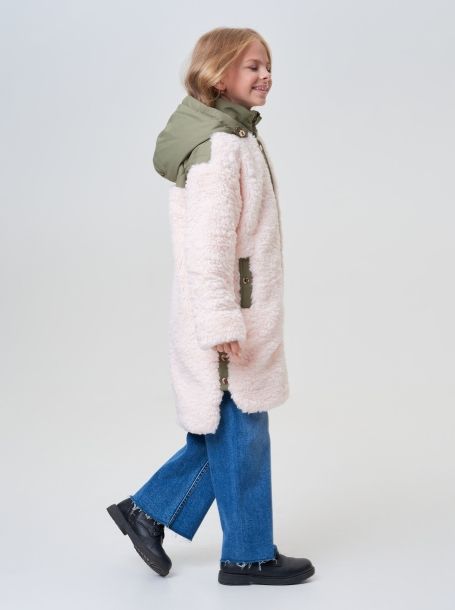 Фото3: картинка 742.20 Пальто из искусственного меха, розовый с отделкой хаки Choupette - одевайте детей красиво!