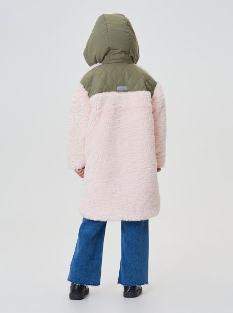 Фото6: картинка 742.20 Пальто из искусственного меха, розовый с отделкой хаки Choupette - одевайте детей красиво!