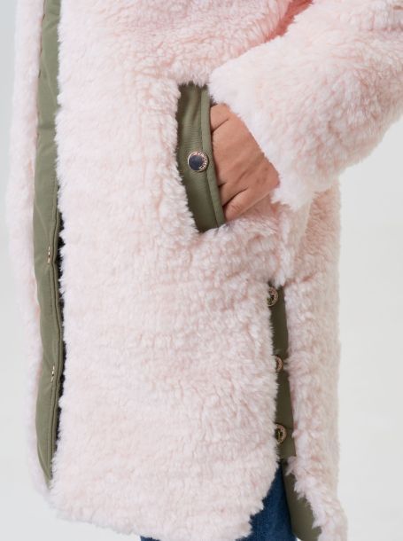 Фото10: картинка 742.20 Пальто из искусственного меха, розовый с отделкой хаки Choupette - одевайте детей красиво!