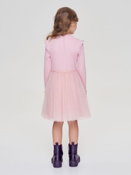 Фото4: картинка 46.106 Платье трикотажное с юбкой из сетки, пудра Choupette - одевайте детей красиво!