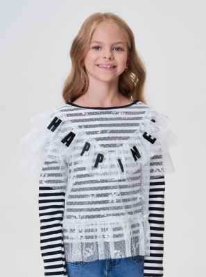 Фото1: картинка 25.116 Блуза комбинированная, теплый белый Choupette - одевайте детей красиво!