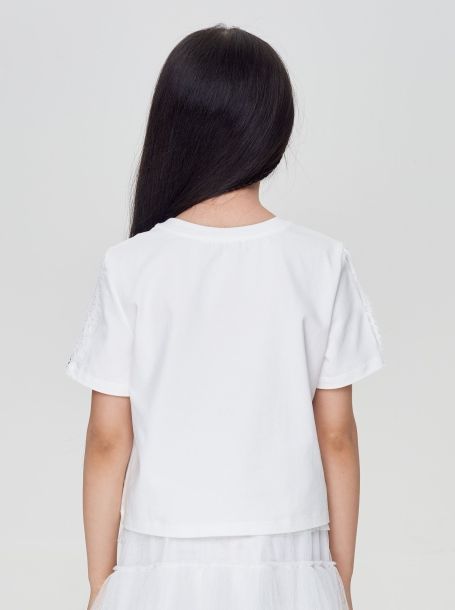 Фото3: Белая укороченная футболка с принтом