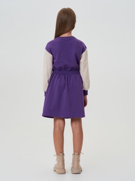 Фото3: картинка 38.116 Платье из футера с декором, бежевый/фиолетовый Choupette - одевайте детей красиво!