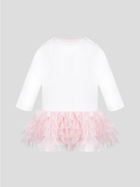 Фото2: картинка 88.118 Платье трикотажное с юбкой из сетки, экрю с розовым Choupette - одевайте детей красиво!