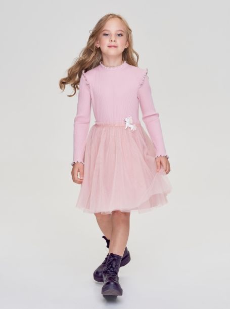 Фото5: картинка 46.106 Платье трикотажное с юбкой из сетки, пудра Choupette - одевайте детей красиво!