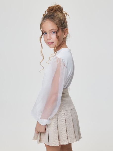 Фото3: картинка 18.116 Блуза трикотажная с воздушными рукавами, молочный Choupette - одевайте детей красиво!