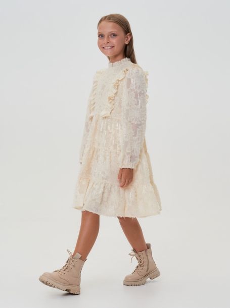 Фото4: картинка 18.114 Платье из фактурного шифона с пайетками, экрю Choupette - одевайте детей красиво!