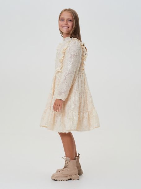Фото2: картинка 18.114 Платье из фактурного шифона с пайетками, экрю Choupette - одевайте детей красиво!
