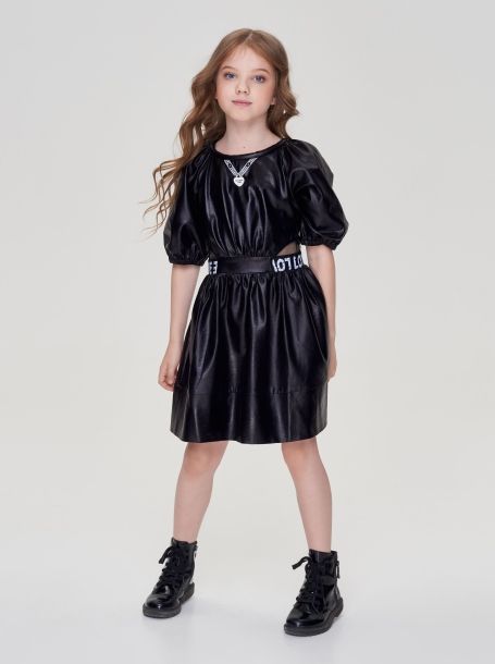 Фото1: картинка 70.108 Платье оригинального кроя с тесьмой, чёрный Choupette - одевайте детей красиво!