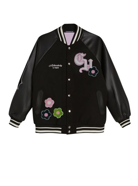Фото1: картинка 01.110 Куртка- бомбер комбинированный с декорами, черный Choupette - одевайте детей красиво!