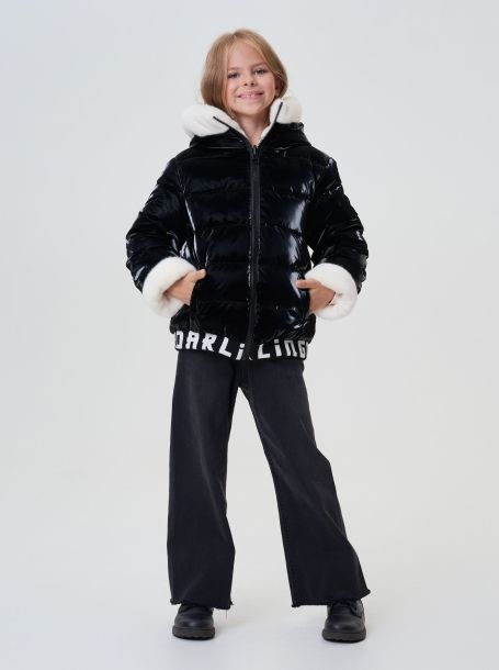 Фото1: картинка 738.20 Куртка двухсторонняя с крупной вышивкой, синтепух, черно-белый Choupette - одевайте детей красиво!