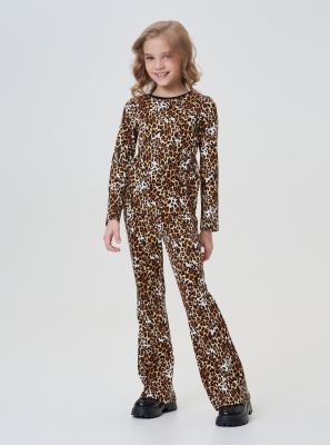 Фото1: картинка 314.70 Костюм из трикотажа Лапша (лонгслив, брюки), принт леопард Choupette - одевайте детей красиво!