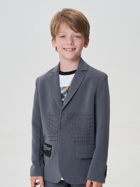 Фото1: картинка 10.117 Пиджак костюмный с декором, меланж светло-серый Choupette - одевайте детей красиво!