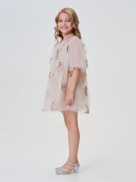 Фото3: картинка 74.116 Платье платье нарядное с вышивками на ткани, пудровое золото Choupette - одевайте детей красиво!