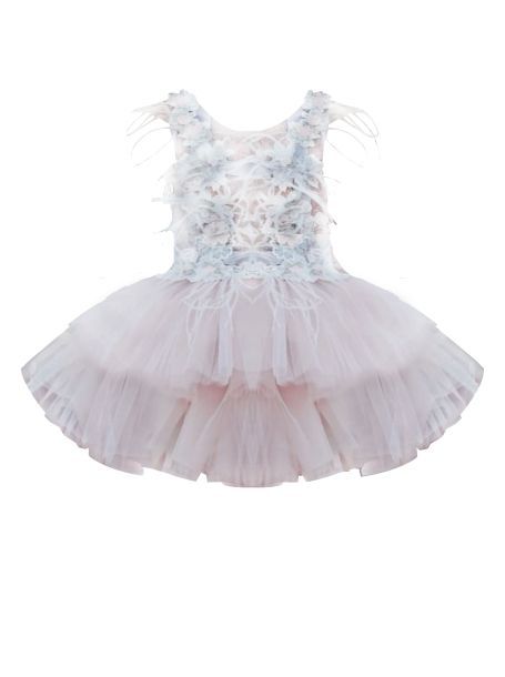 Фото1: картинка 1476.43 Платье нарядное с перышками и цветами, розовый Choupette - одевайте детей красиво!