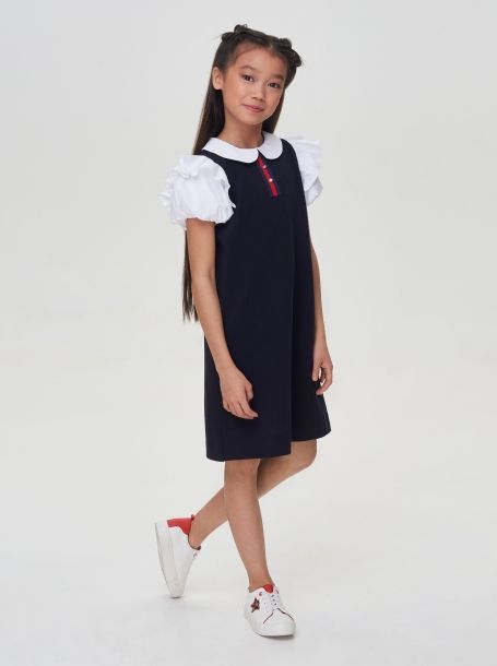 Фото2: картинка 532.31 Платье из футера с объемными рукавами, синий с белым Choupette - одевайте детей красиво!