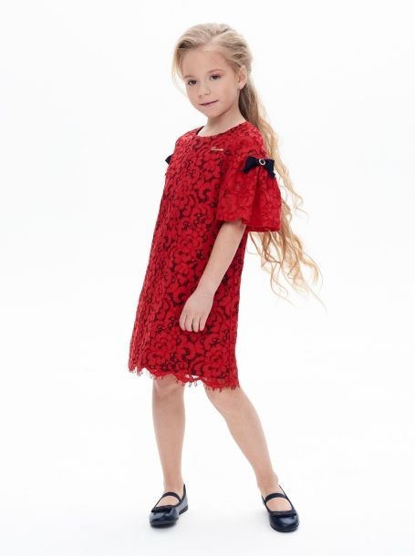 Фото1: картинка 1396.43 Платье -трапеция нарядное Церемония из кружевного полотна с декорами, красный Choupette - одевайте детей красиво!