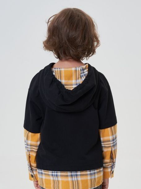 Фото3: картинка 30.115 Толстовка комбинированная с капюшоном, черный/клетка песок Choupette - одевайте детей красиво!