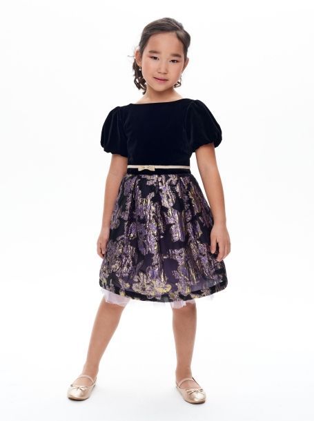 Фото1: картинка 1392.43 Платье нарядное Церемония с пышной юбкой и бархатным лифом, черный/лаванда Choupette - одевайте детей красиво!